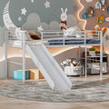 White Twin Metal Loft Bed with Slide and Guardrails O272