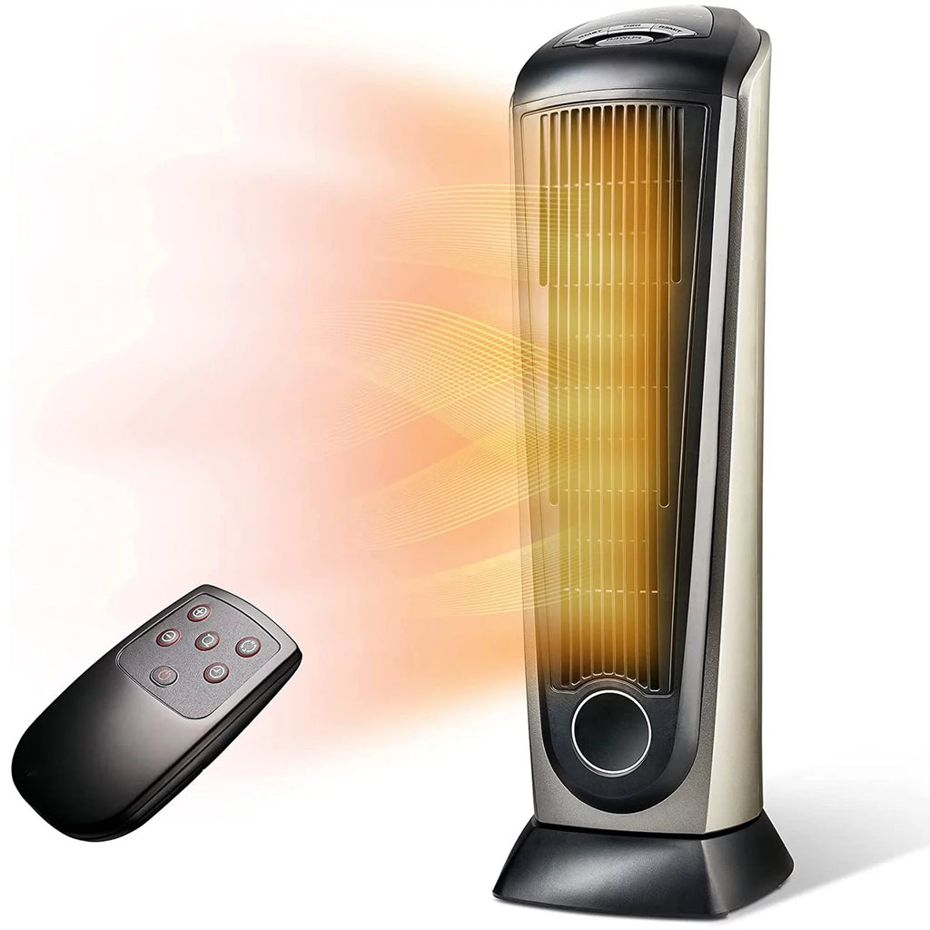 Oscillating Tower Space Heater with Adjustable Thermostat Timer & Remote Control, 22.5 Inches 1500W Grey/Black A76373