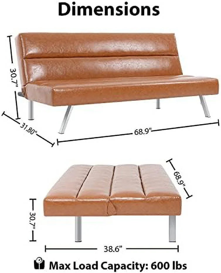 Caramel Leather Futon Sofa Bed I601464