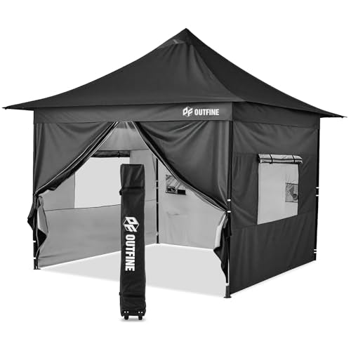Heavy Duty Canopy 10x10 Pop Up Commercial Canopy Tent with 3 Side Walls, Roller Bag, 4 Weight Bags, Stakes and Ropes (White, 10 * 10FT) L90823