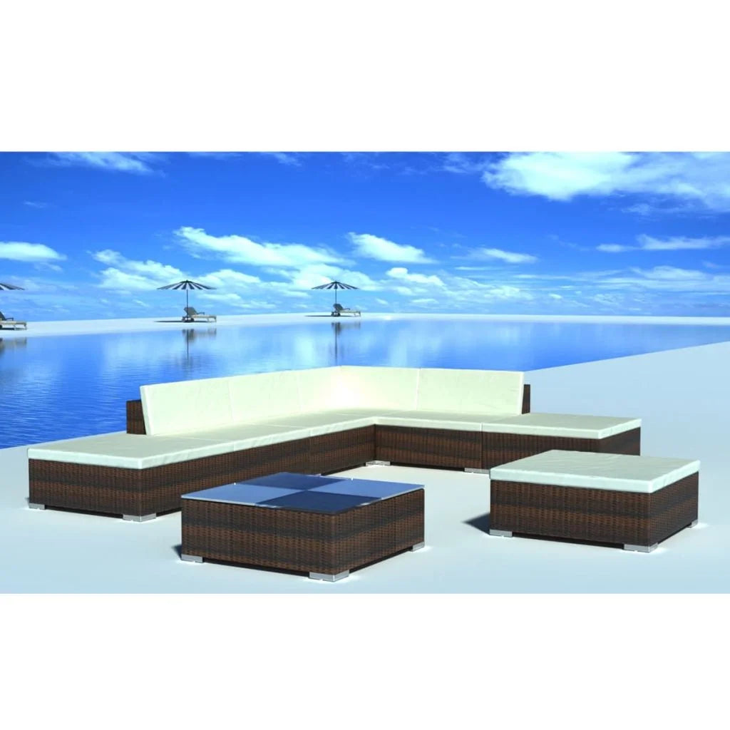 8 Piece Poly Rattan Patio Lounge Set with Cushions I40315