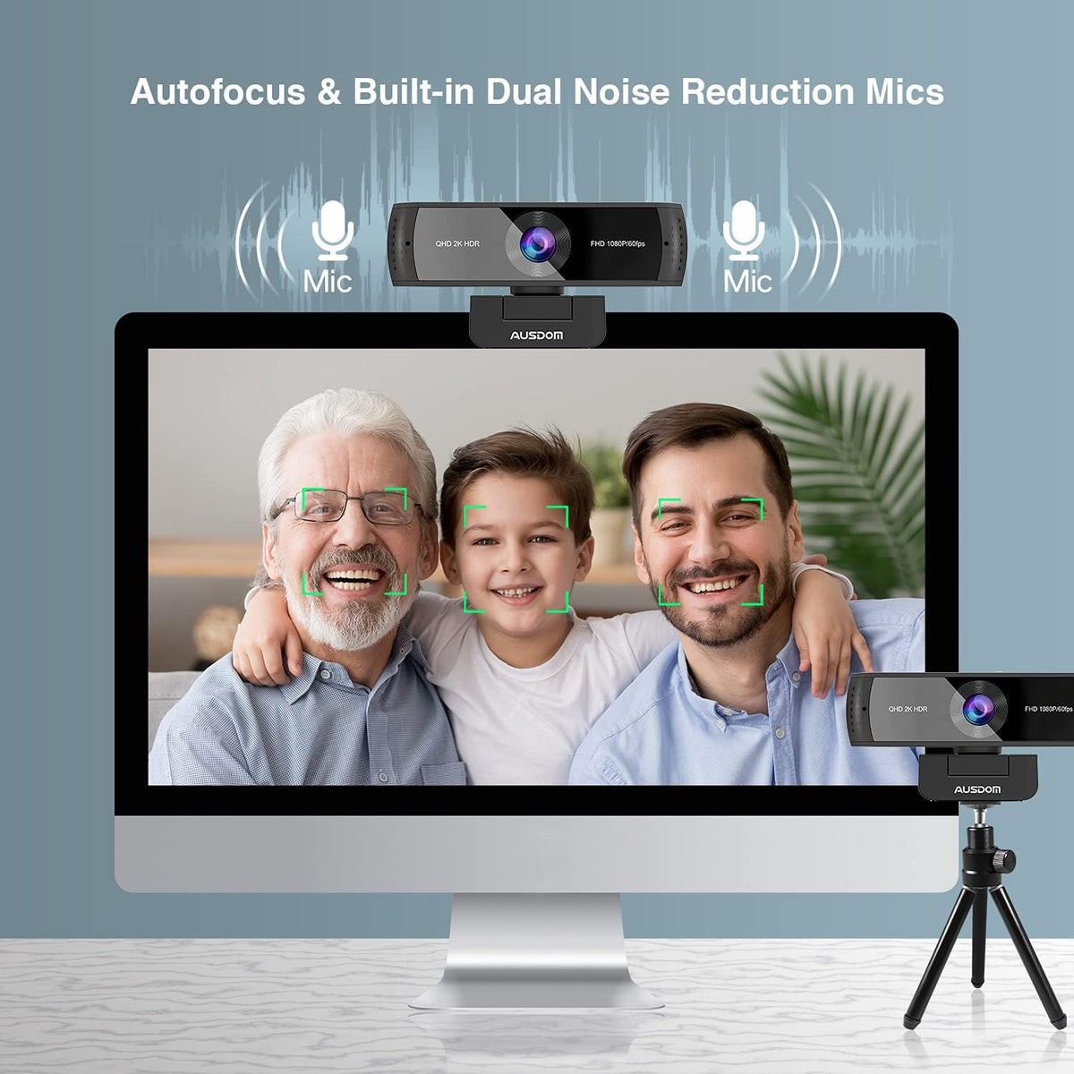 2K QHD AutoFocus Webcam with Dual Noise Cancelling Microphones K159384