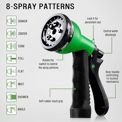 50ft Non Expandable Water Hose with 8 Watering Spray Nozzle N365