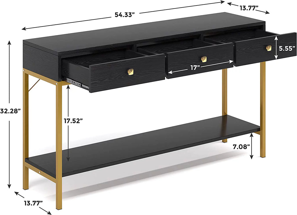 Black Gold Console Table with Drawers and Storage Shelves K614244