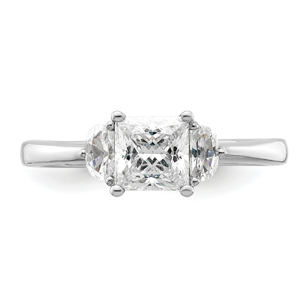 14k White Gold 3 Stone Half Moon Princess Cut CZ Ring D8294