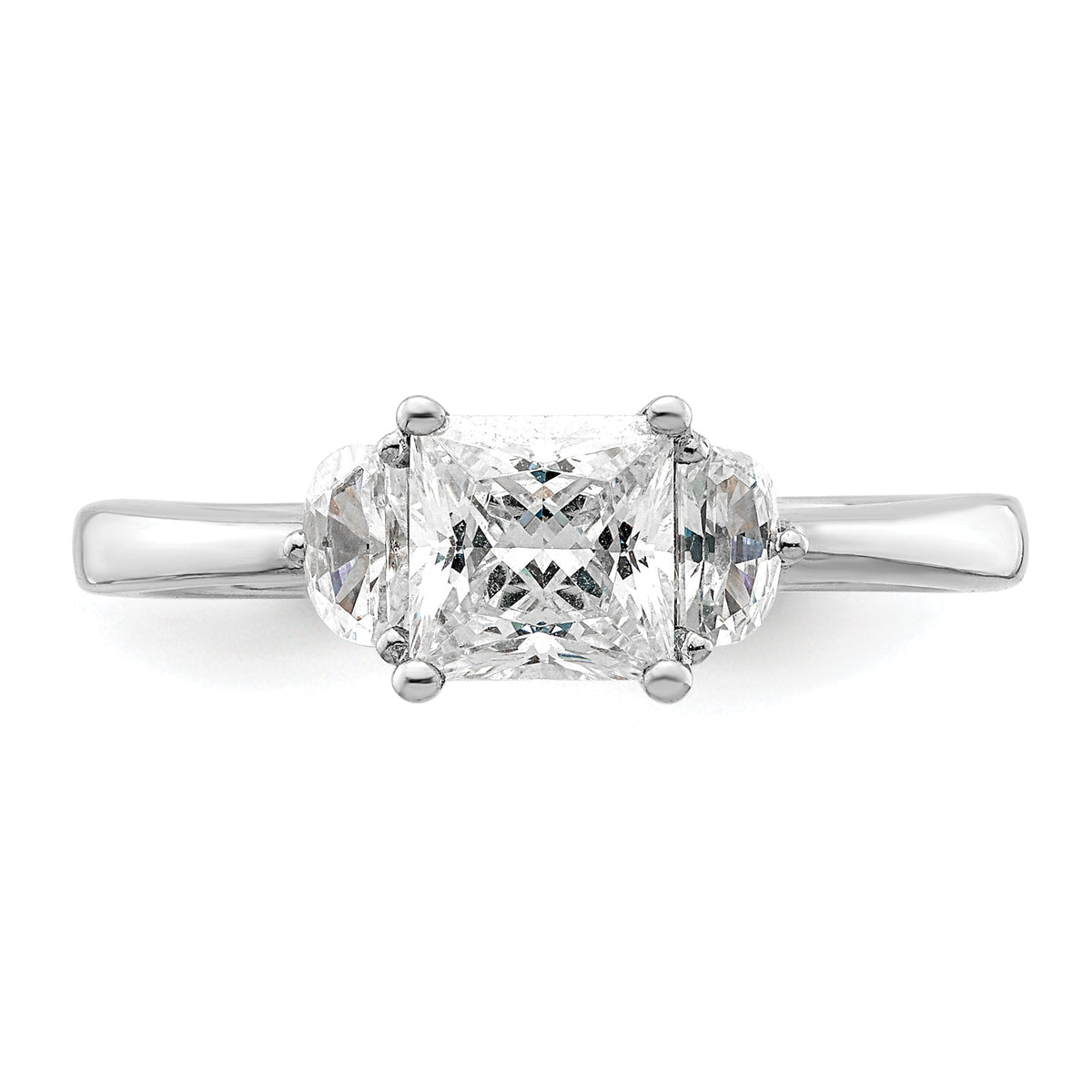 14k White Gold 3 Stone Half Moon Princess Cut CZ Ring D8294