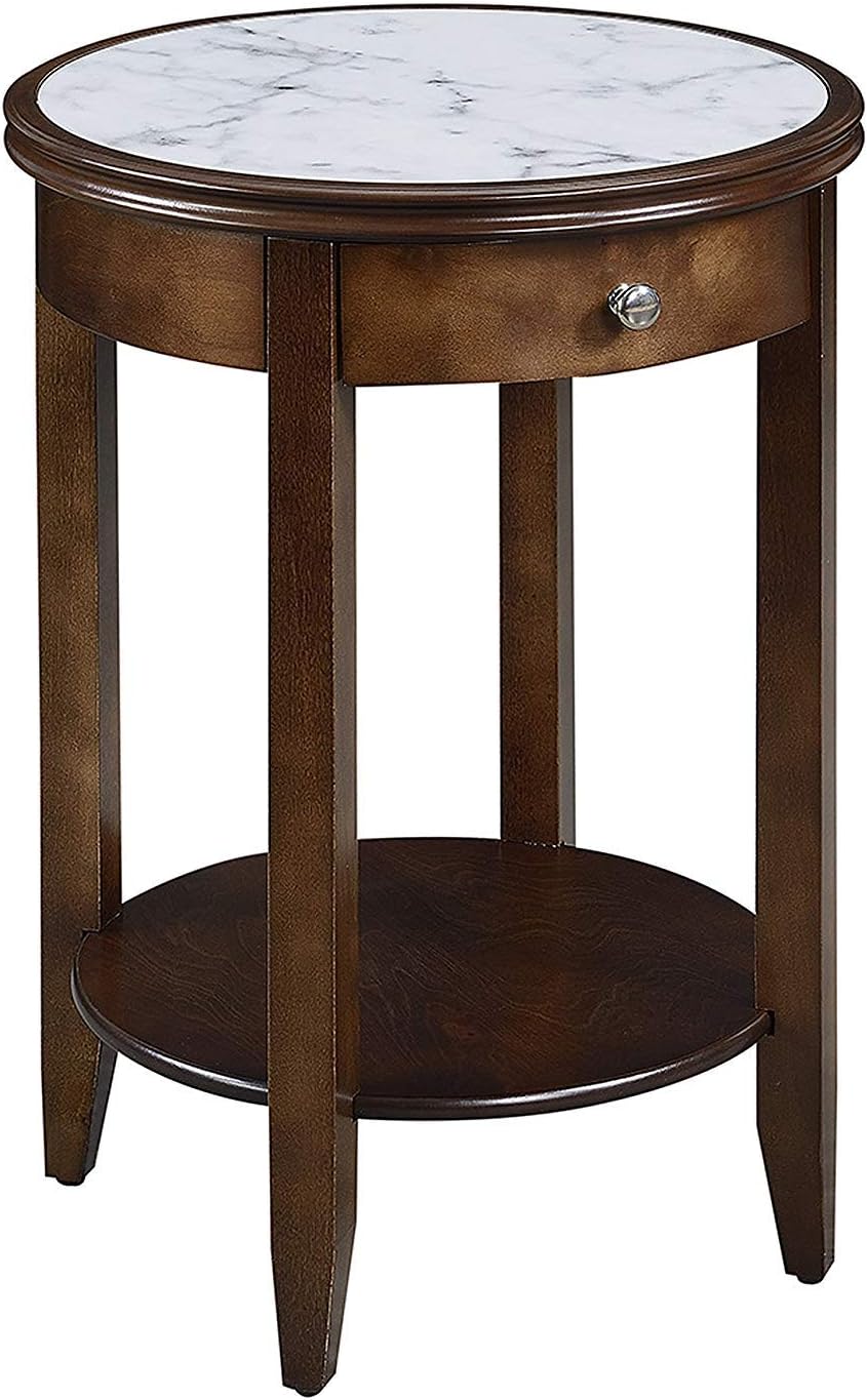Mahogany Faux Marble End Table with Drawer V23418