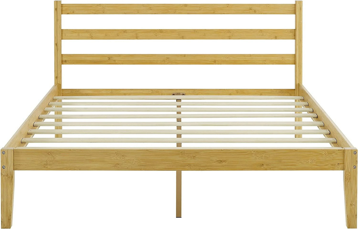 Natural Bamboo Queen Platform Bed Frame With Headboard Y583440