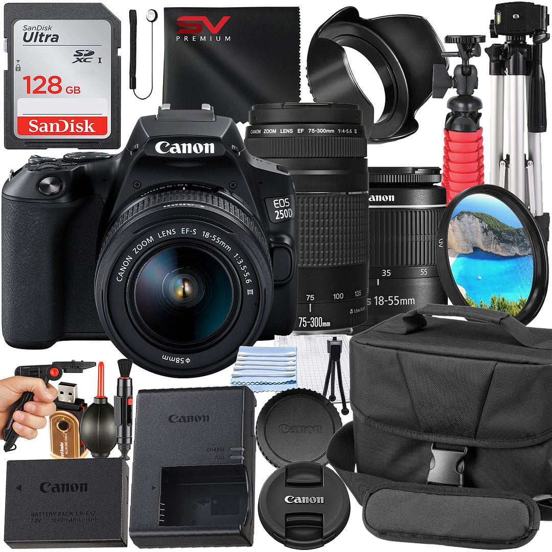 DSLR Camera Bundle with 18-55mm + 75-300mm Zoom Lens + 128GB Card + Case + Tripod O6778