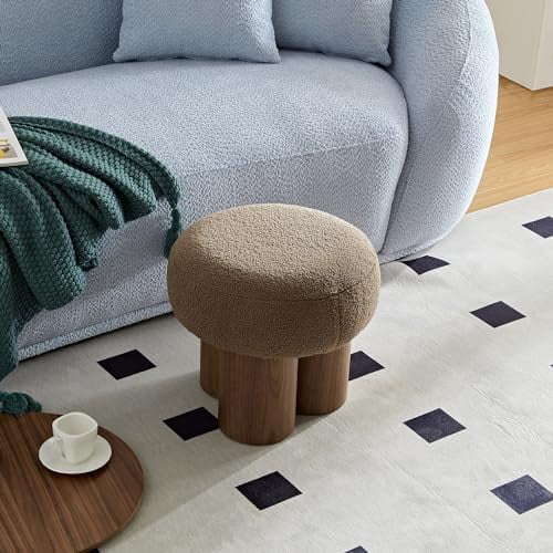 Small Round Teddy Fabric Ottoman with Non-Skid Legs O94869