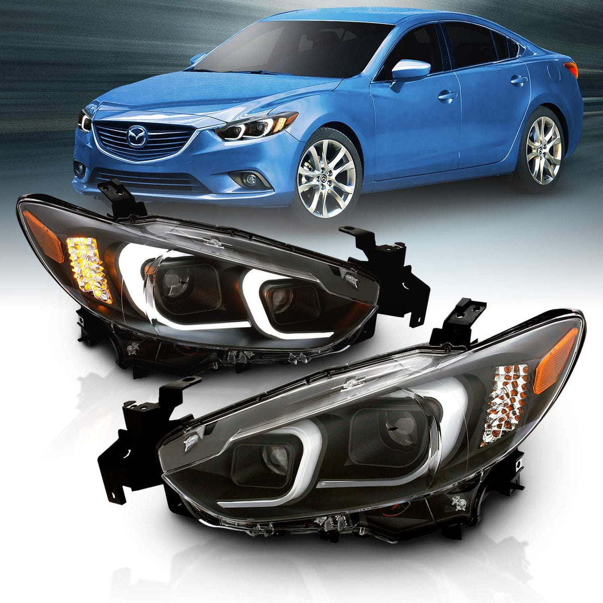 Black Projector Headlights with Glow Bar (Pair) U221312