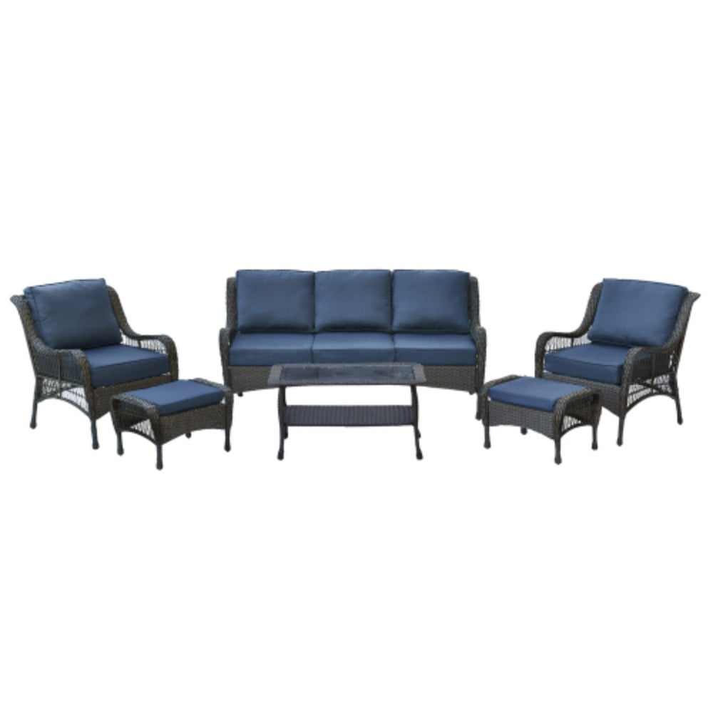 6-Piece Rattan Outdoor Conversation Set Navy Blue Metal Z6786