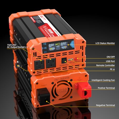 2000W Pure Sine Wave Power Inverter 12V to 120V AC with Dual AC and USB R511