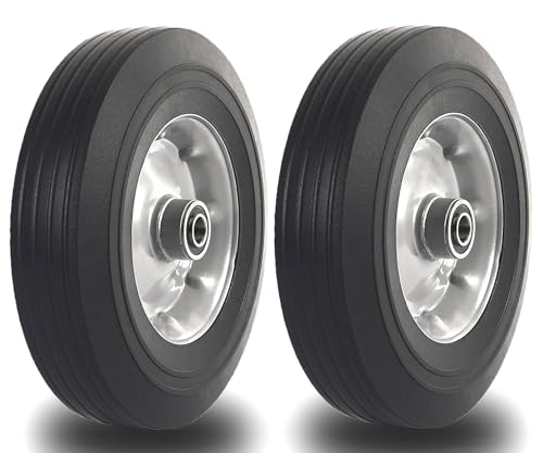 10-Inch Solid Rubber Tire Wheels Replacement 4.10/3.50-4" Flat Free Tire for Hand Truck (2-Pack) T4479