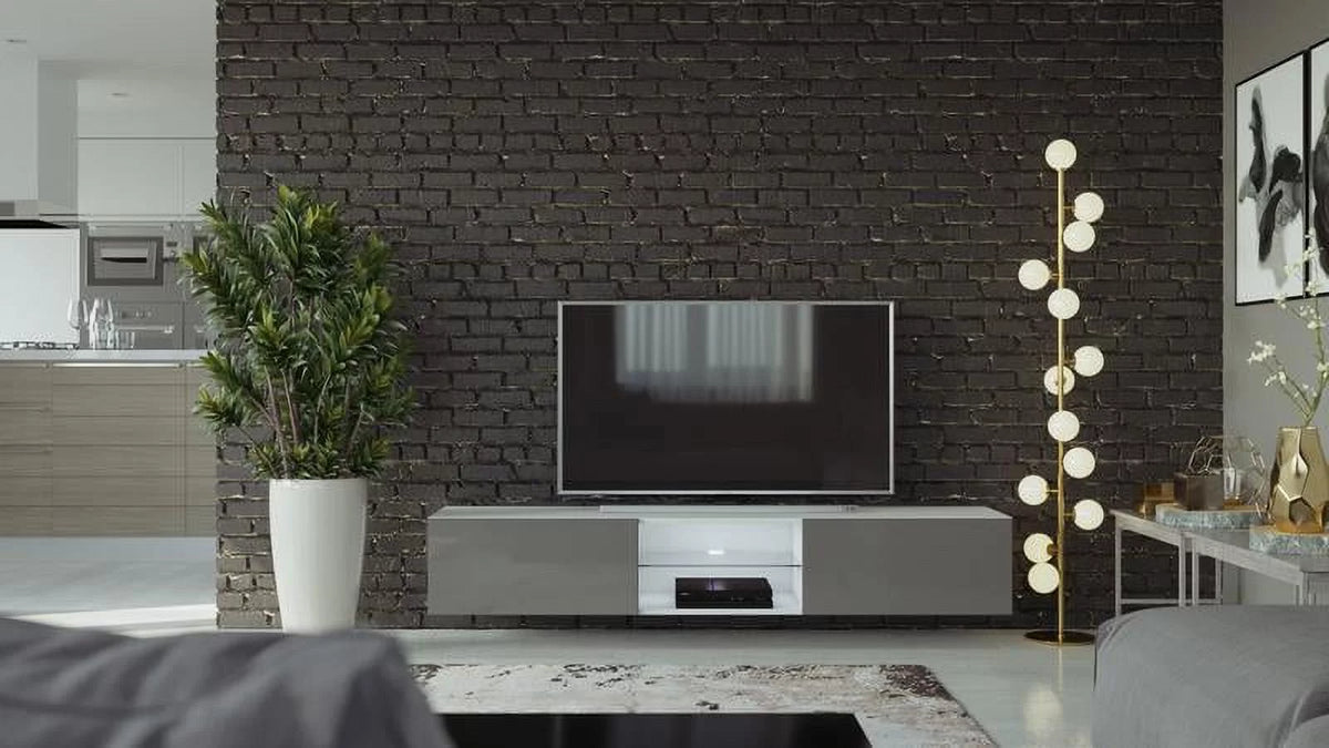 White Slate Grey Glass TV Stand with LED A2979