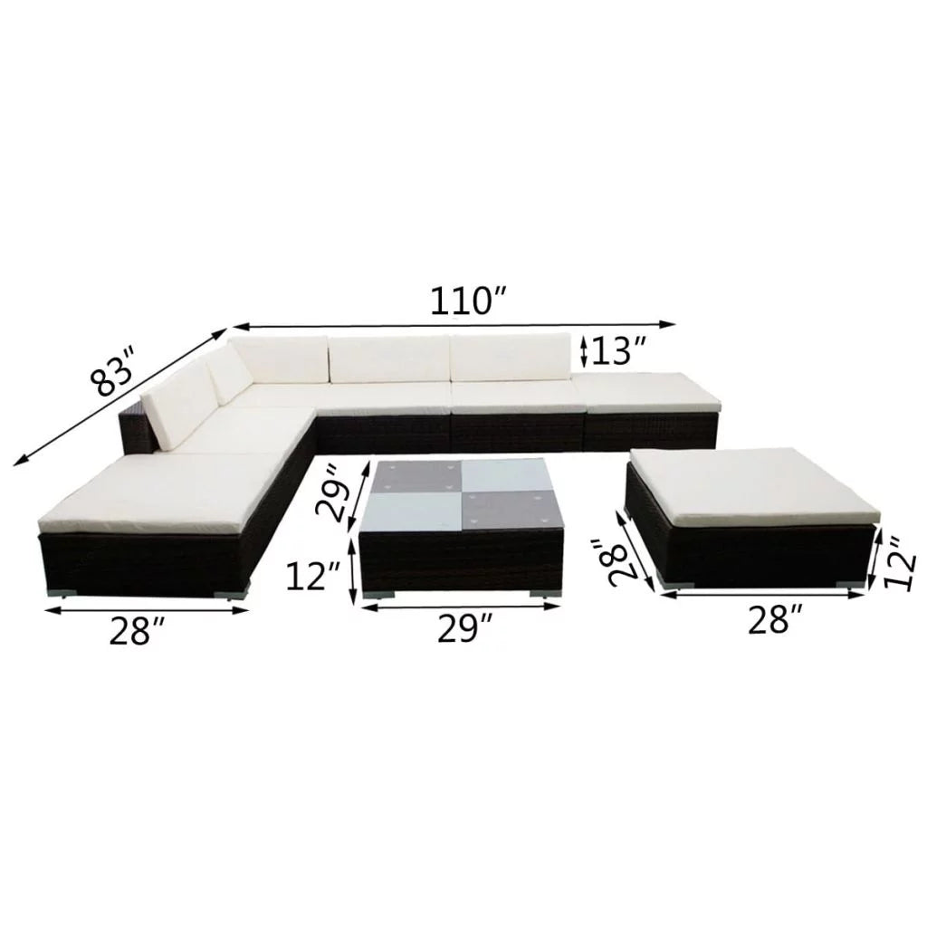8 Piece Poly Rattan Patio Lounge Set with Cushions I40315