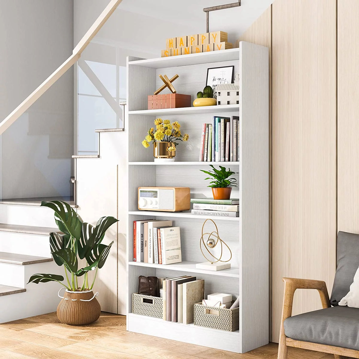 6-Tier White Bookcase J831