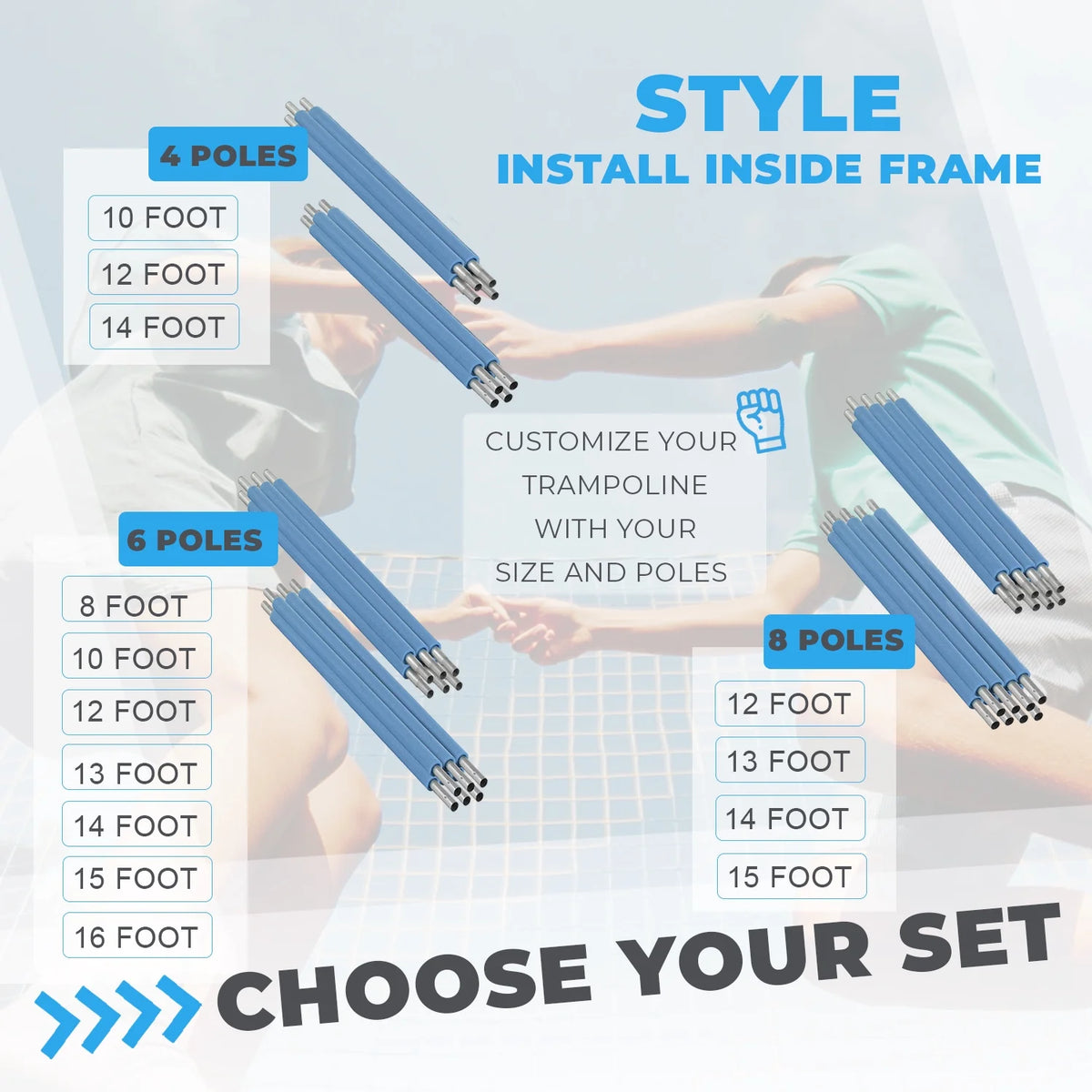 Trampoline Safety Enclosure Net, 6 Poles & Hardware, Fits 16 FT. Round Frame Q38102