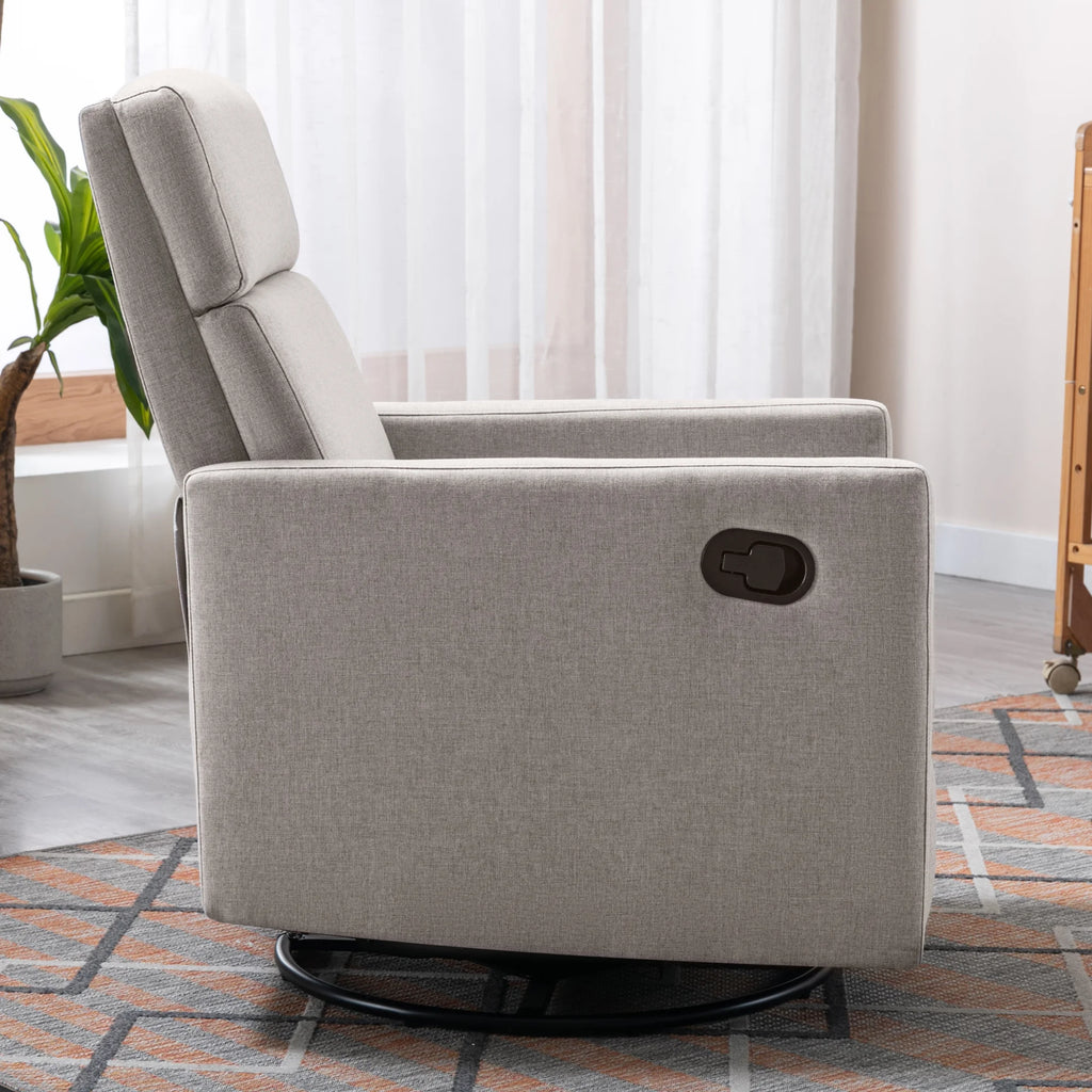 Tan Upholstered Fabric Swivel Rocker Recliner Chair K231455