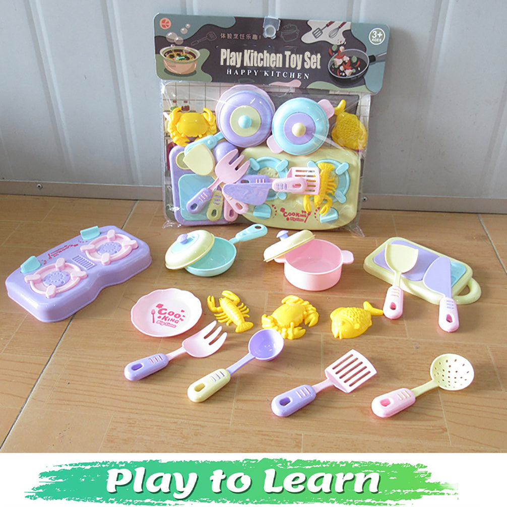 13Pcs Pretend Cooking Playset with Pot, Pan, Cooking Utensils and Play Food L309022