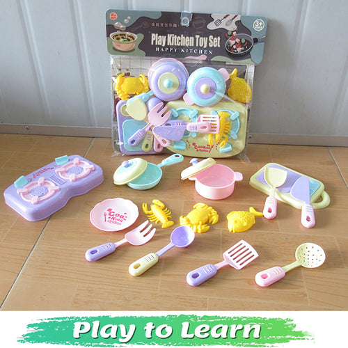 13Pcs Pretend Cooking Playset with Pot, Pan, Cooking Utensils and Play Food L309022