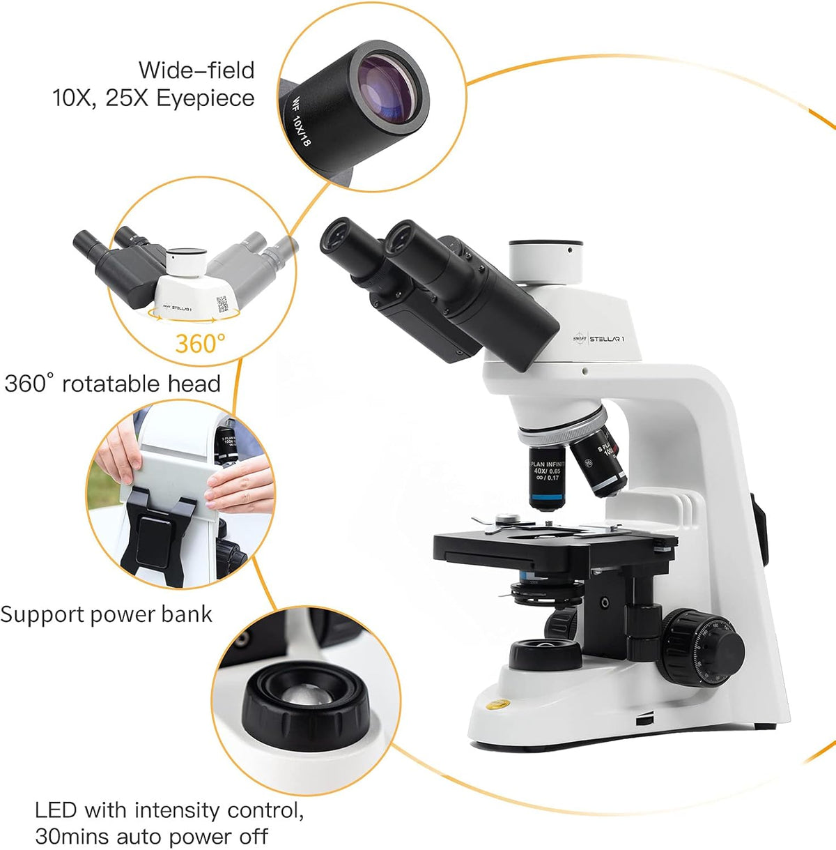 Compound Microscope 40X-2500X Magnification Trinocular G76275
