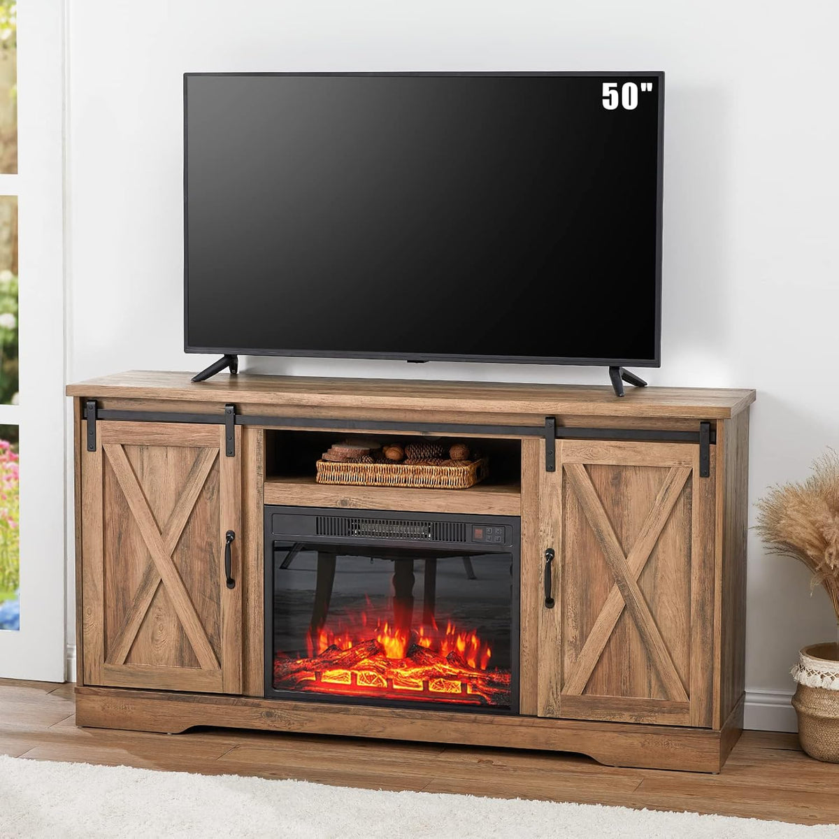 White Wood Fireplace TV Stand with 23'' Electric Fireplace Insert Q4652