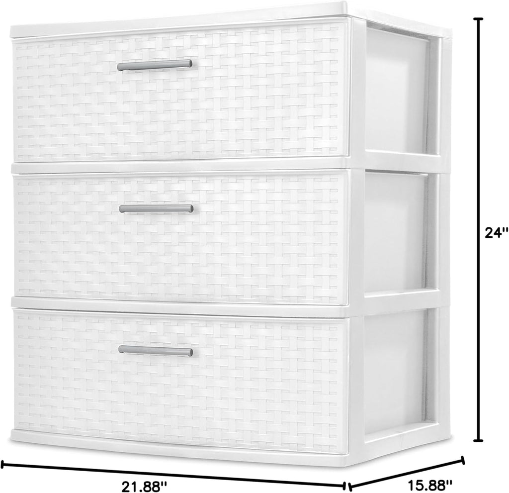 White 3-Drawer Wide Weave Tower S2356
