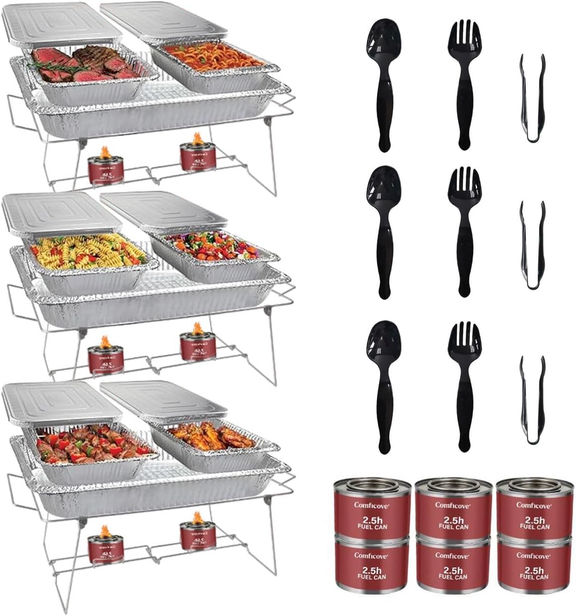 33 Piece Disposable Chafing Dish Buffet Set with 2.5 oz Fuel Cans A5444