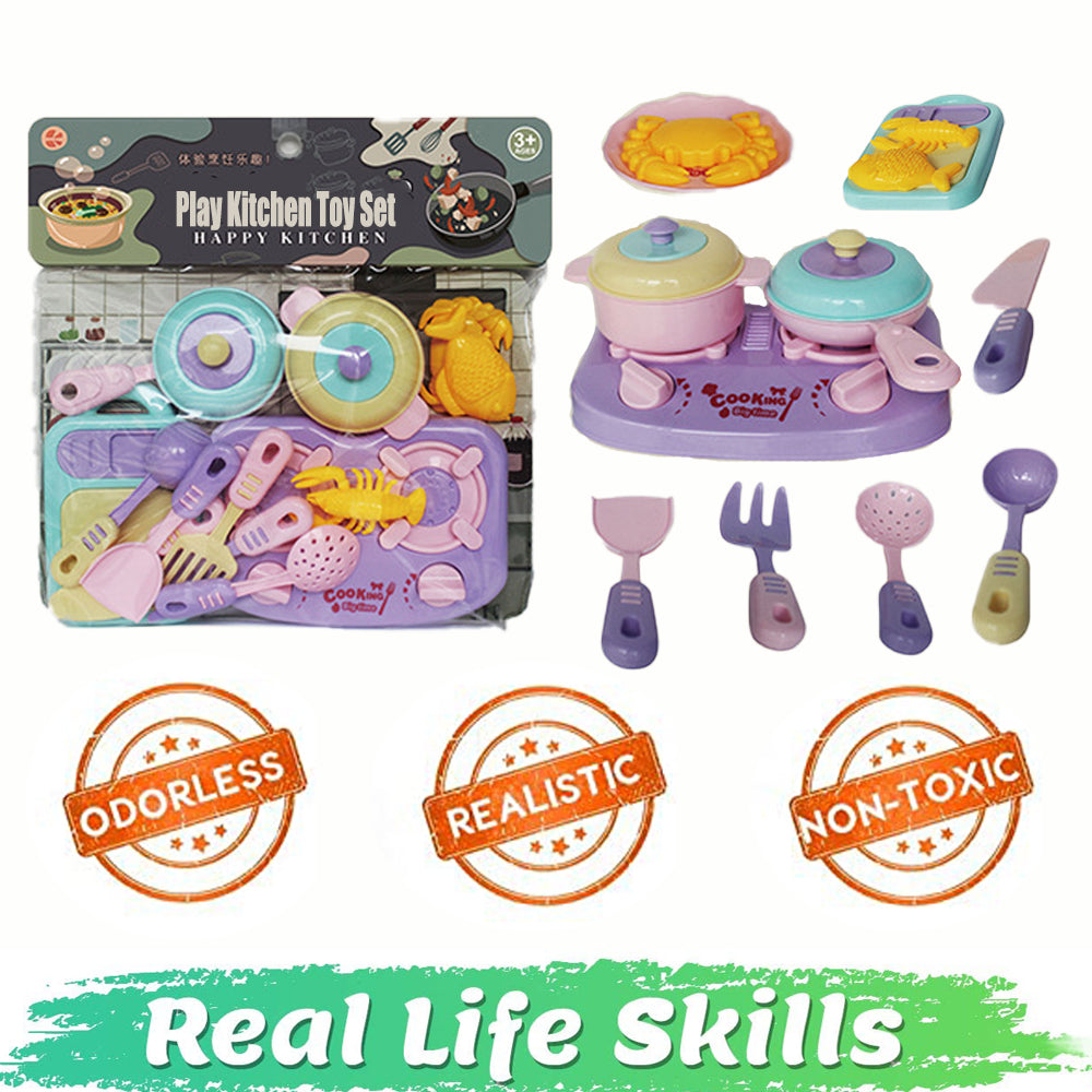 13Pcs Pretend Cooking Playset with Pot, Pan, Cooking Utensils and Play Food L309022
