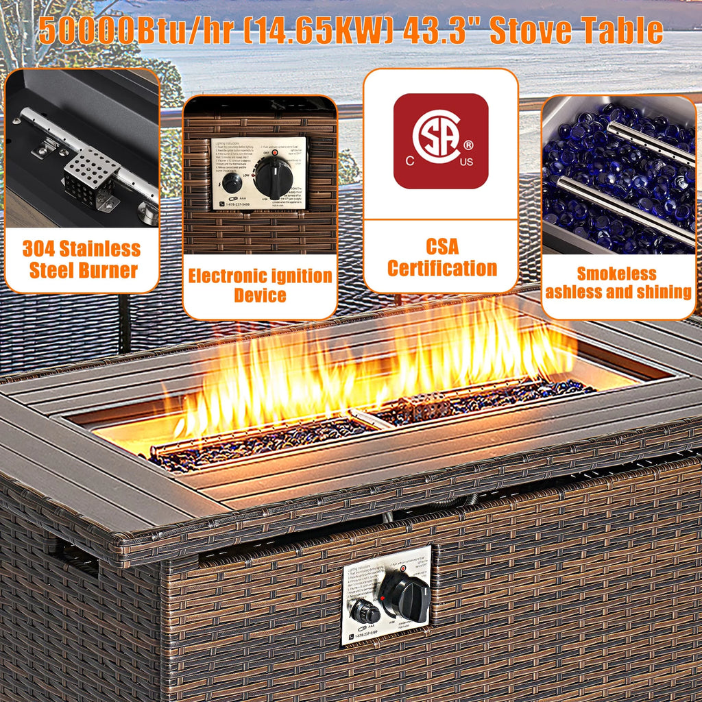 8 Pcs Patio Furniture Set with Fire Pit Table T3389