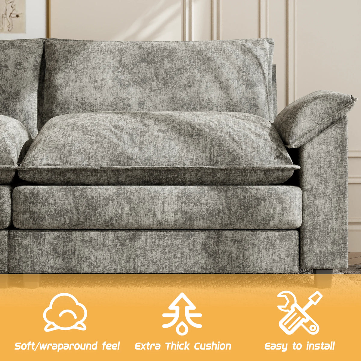 Gray L-shaped Sectional Sofa with Reversible Chair B75395
