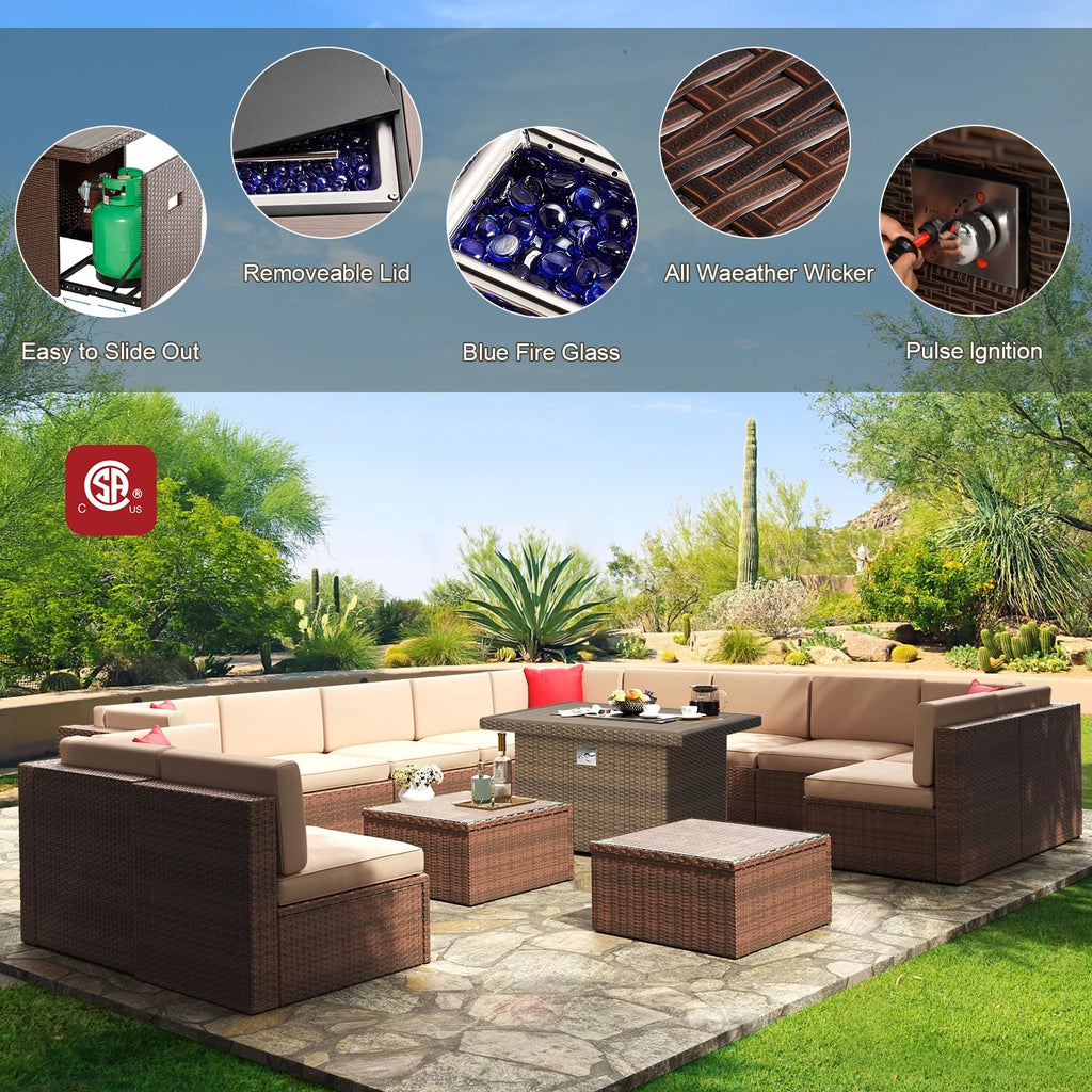 8 Pcs Patio Furniture Set with Fire Pit Table T3389
