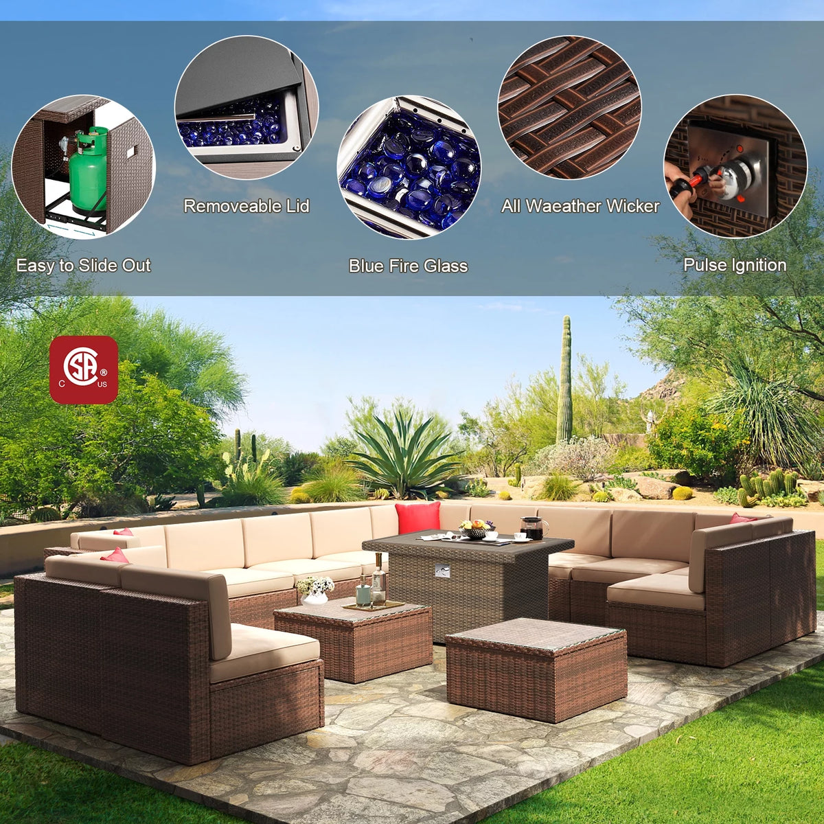 8 Pcs Patio Furniture Set with Fire Pit Table T3389