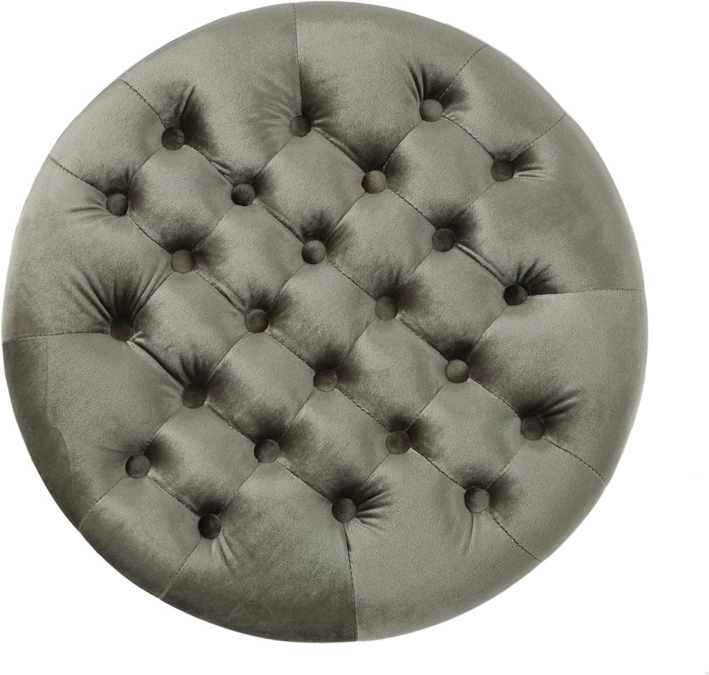 Grey Velvet Tufted Ottoman F92600