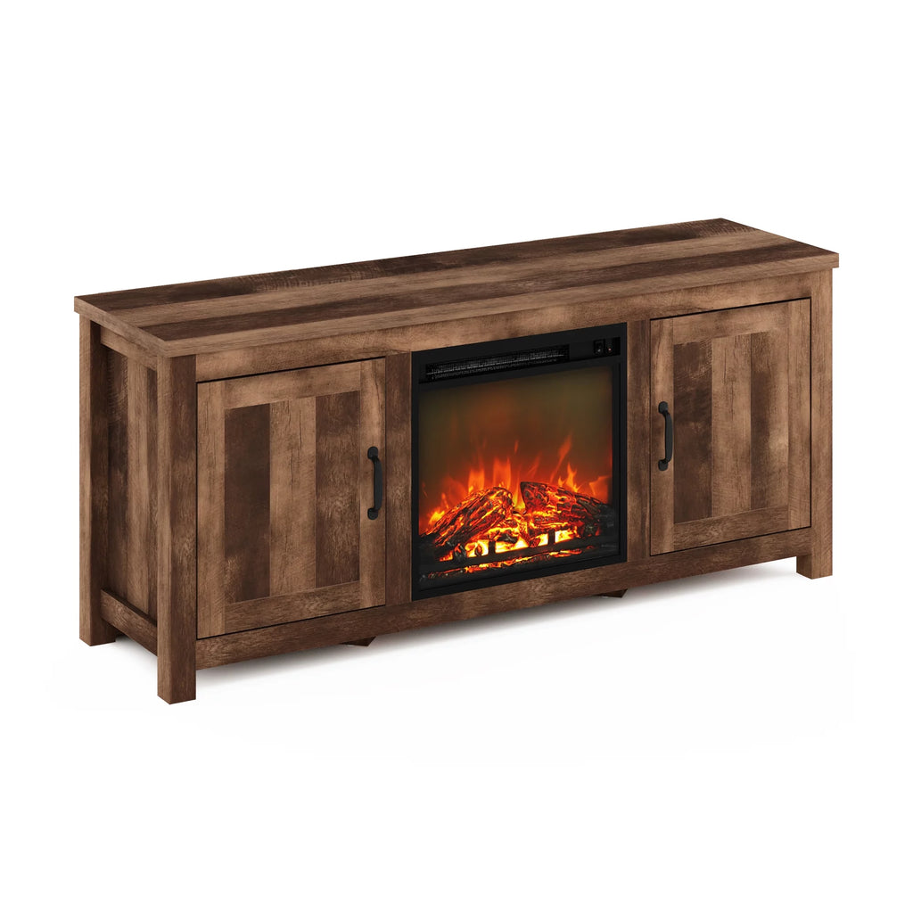 Farmhouse Barn Door Fireplace TV Stand with Storage Cabinet for TV up to 60 Inch, Rustic Brown P120963