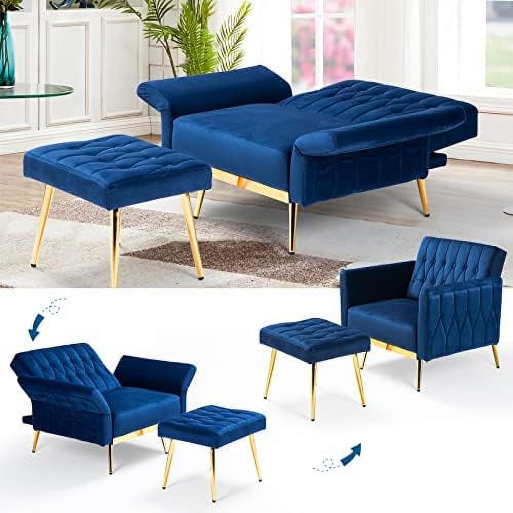 Grey Velvet Accent Chair with Ottoman and Pillow H236