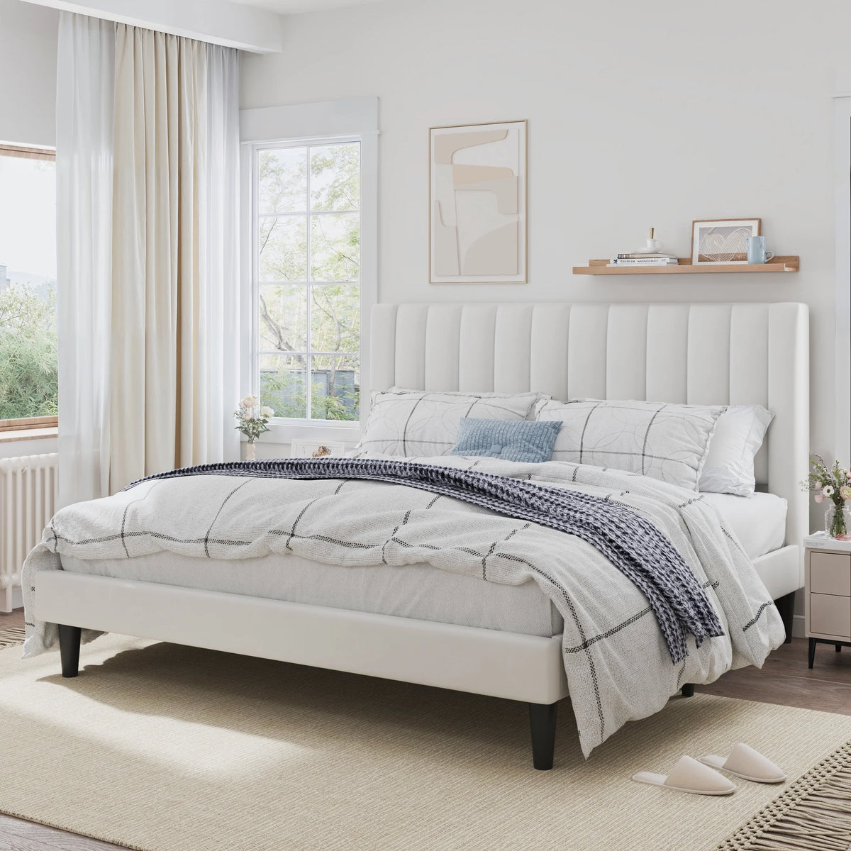 Pink Queen Size Upholstered Platform Bed Frame with Velvet Headboard R8731