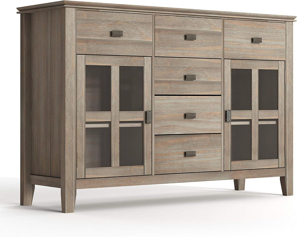 Solid Pine Wood Sideboard Buffet Credenza in Russet Brown with 2 Doors, 6 Drawers and 2 Cabinets K74678