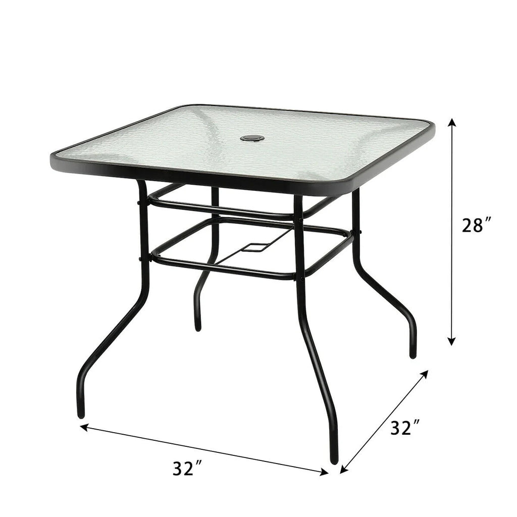 32'' Patio Square Table Tempered Glass Steel Frame N45398