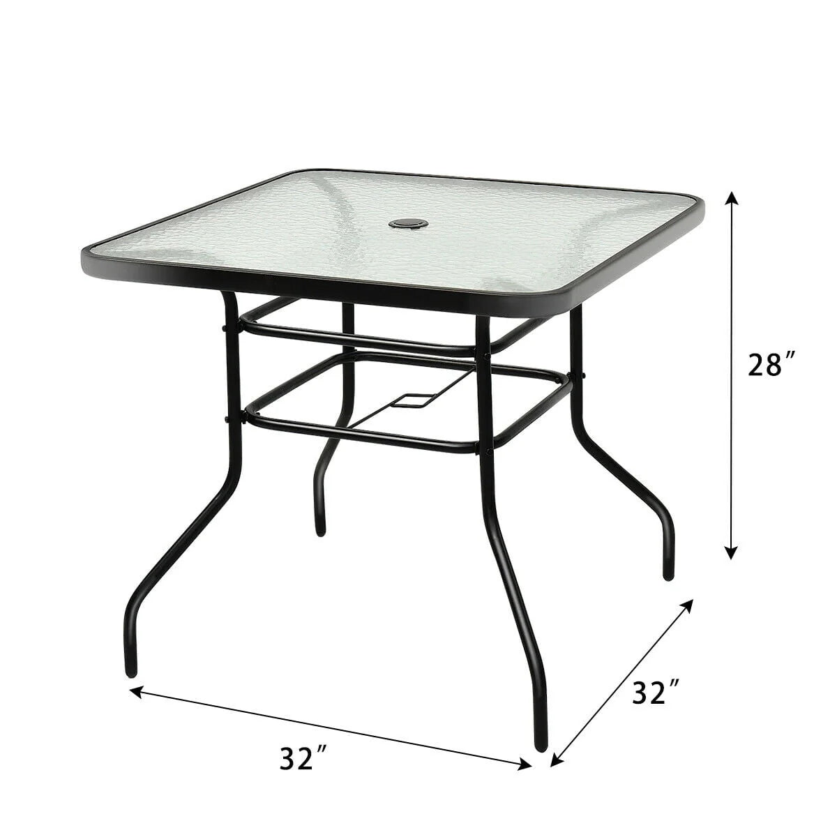 32'' Patio Square Table Tempered Glass Steel Frame N45398