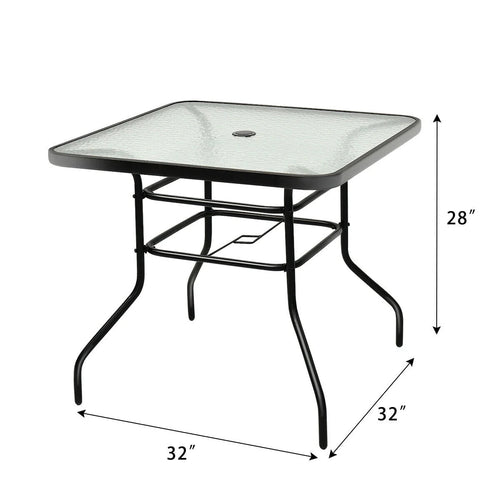32'' Patio Square Table Tempered Glass Steel Frame N45398