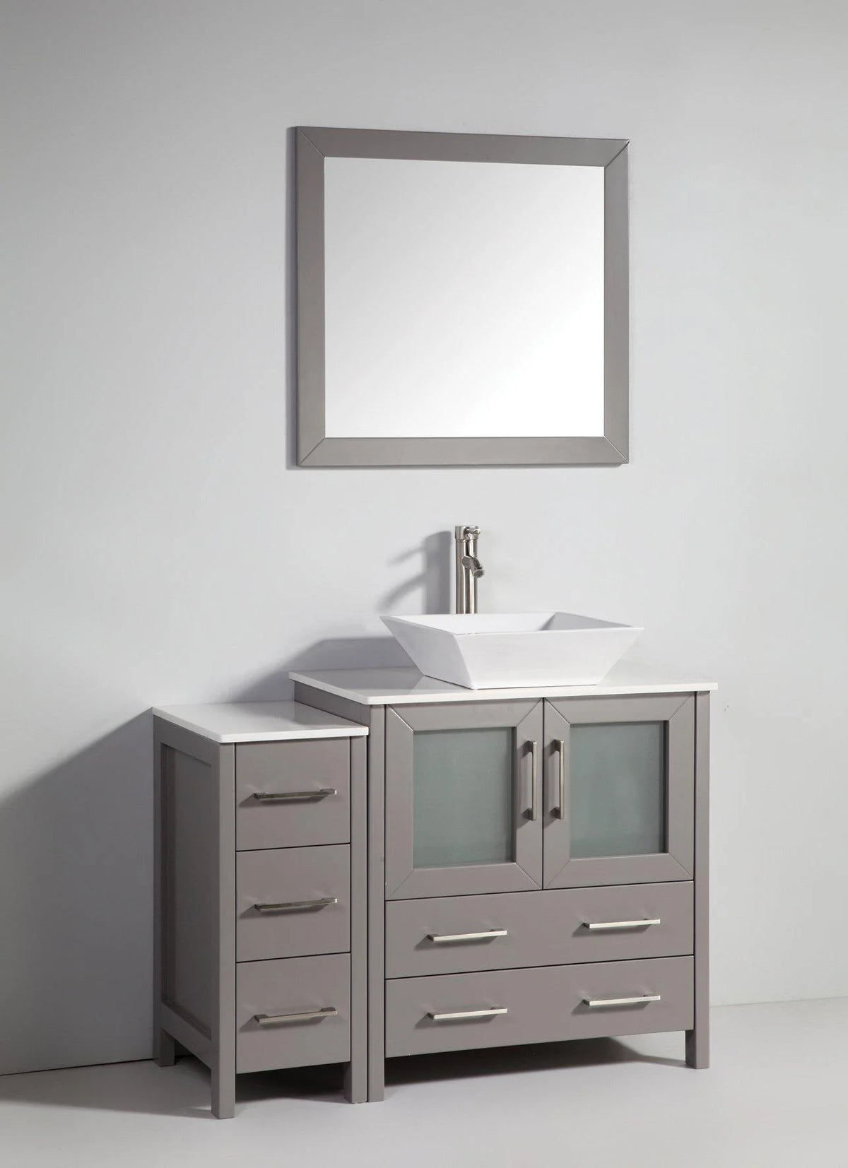 42 in. Single Sink Vanity Cabinet with Ceramic Vessel Sink & Mirror Grey C934