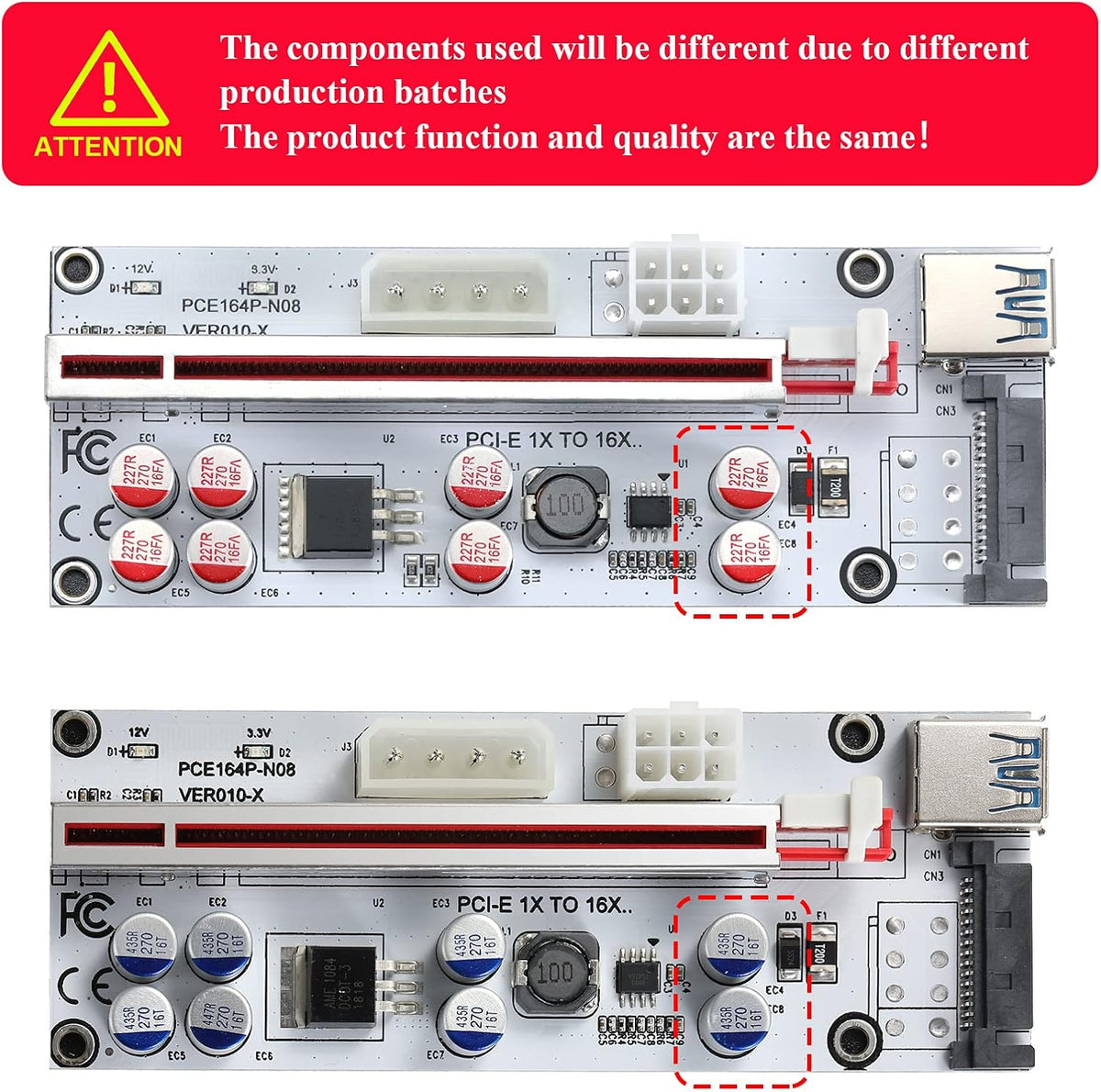 PCI-E 1X to 16X Riser Card with 24in USB 3.0 Extension Cable S876444