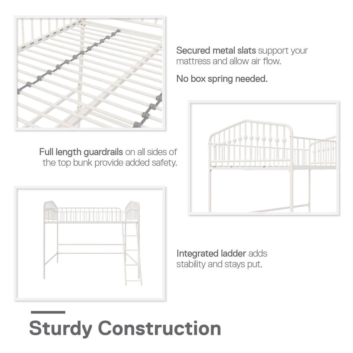 Off White Metal Twin Loft Bed I14541