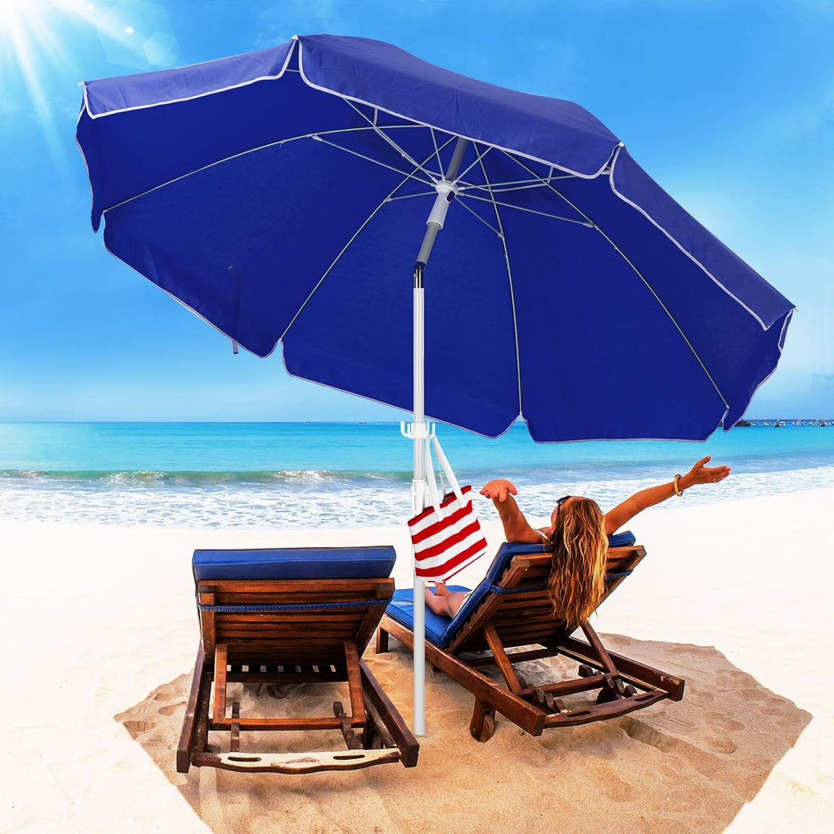 6.5FT Beach Umbrella with Carry Bag E363754