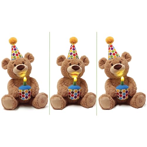 Glow-in-The-Dark Singing Stuffed Animal Plush Toy, Brown, 10” W812