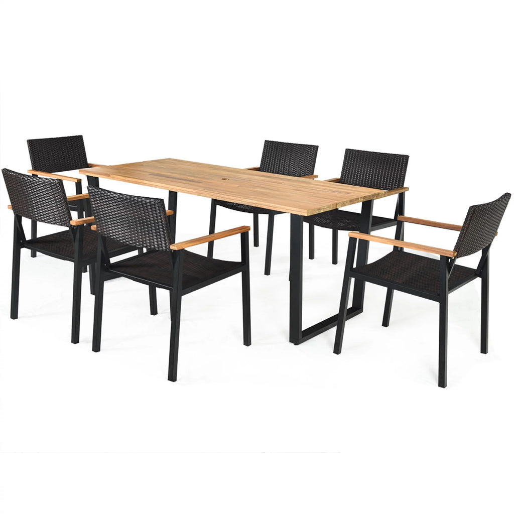 7 Pc Patio Dining Set with Umbrella Hole E25096