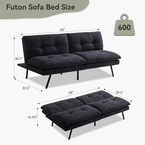 Vintage Brown Faux Leather Convertible Futon Sofa Bed Y503
