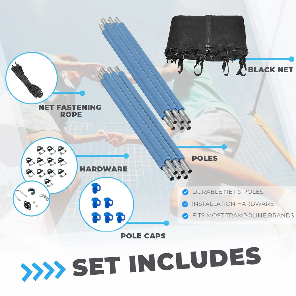 Trampoline Safety Enclosure Net, 6 Poles & Hardware, Fits 16 FT. Round Frame Q38102